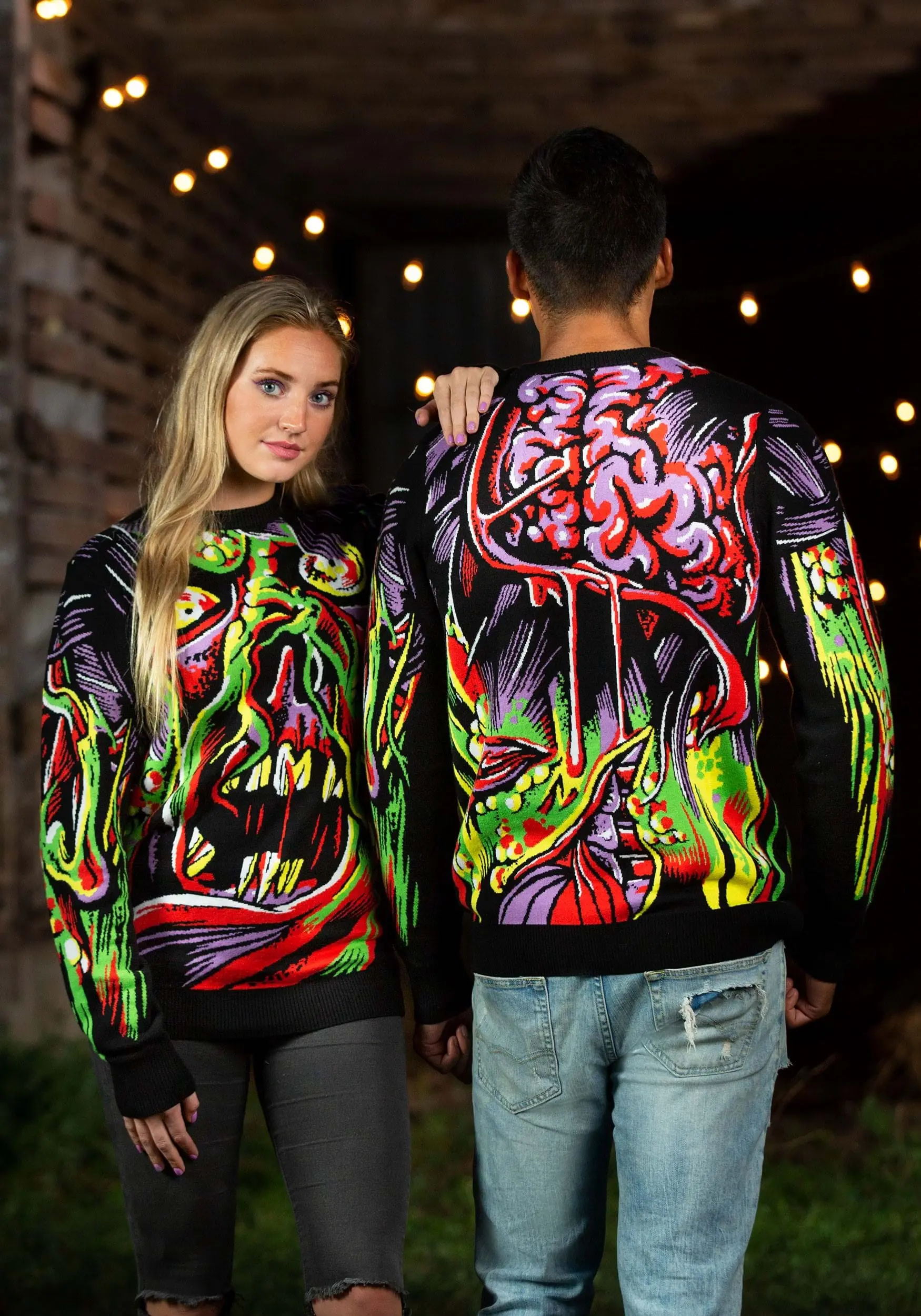 Face The Monster Halloween Ugly Sweater For Adults - Image 3