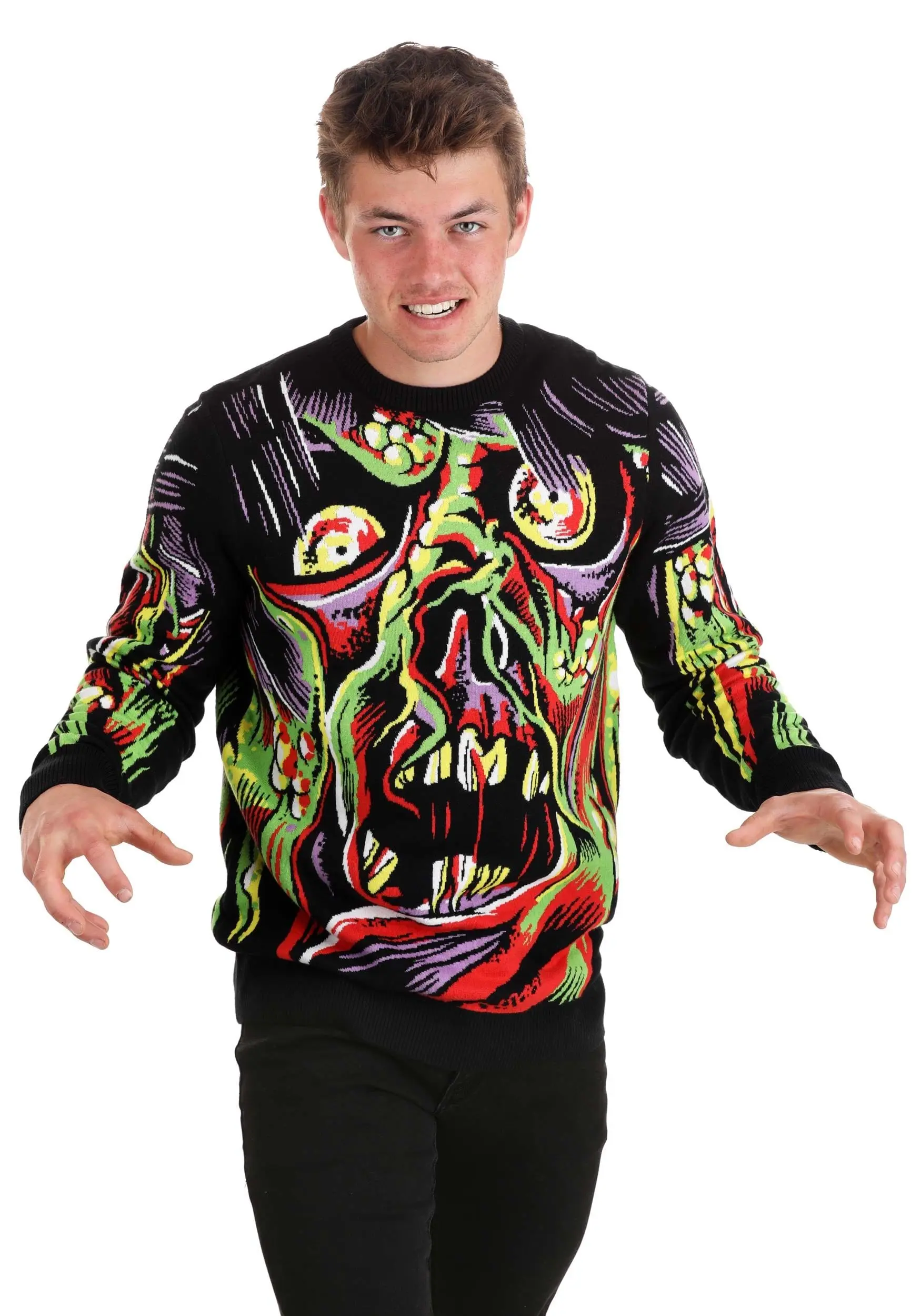Face The Monster Halloween Ugly Sweater For Adults - Image 7