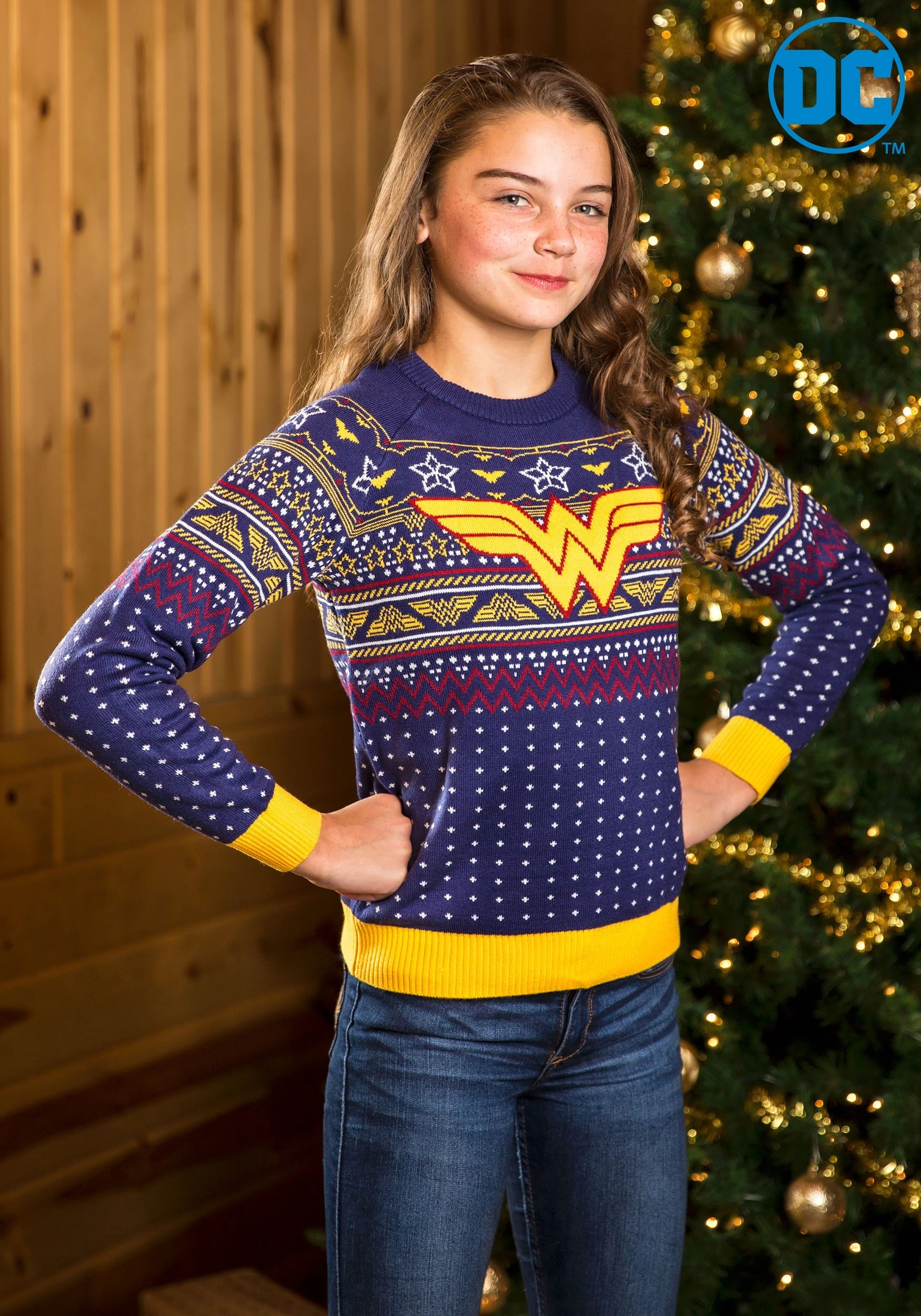 Child Navy Ugly Wonder Woman Christmas Sweater - Image 2