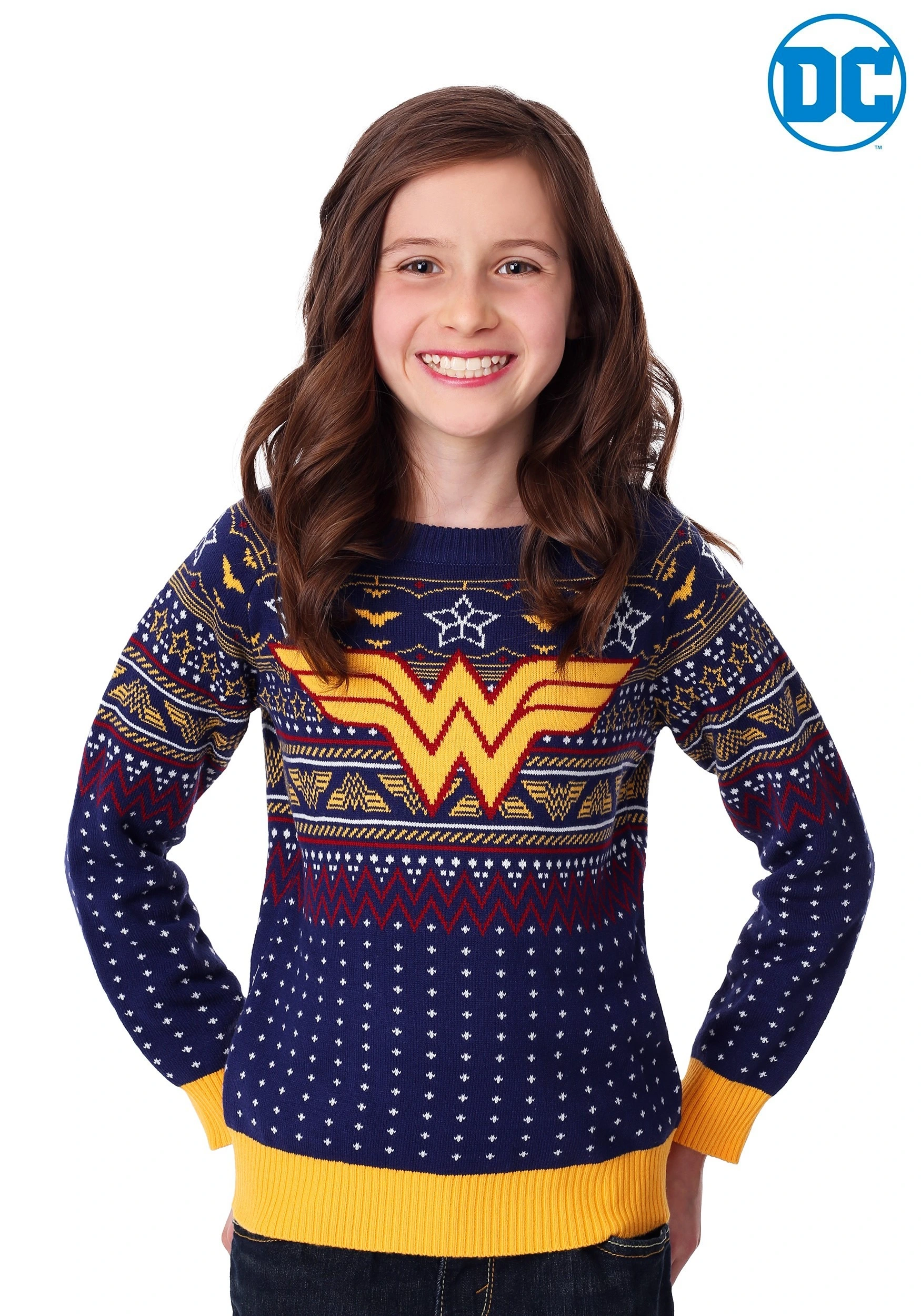 Child Navy Ugly Wonder Woman Christmas Sweater - Image 3