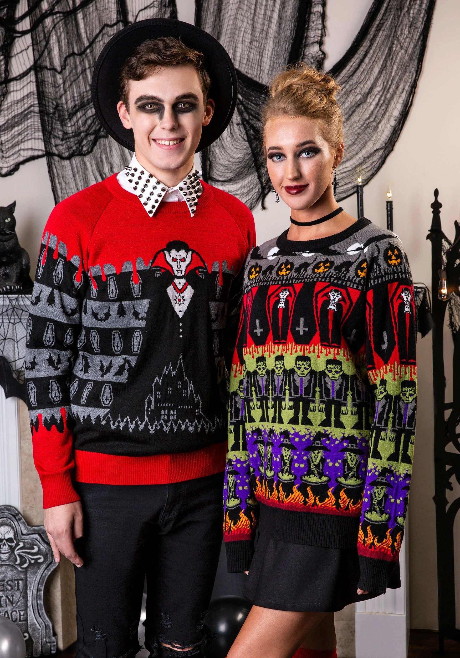 Adult Classic Horror Monsters Fair Isle Ugly Halloween Sweater - Image 3