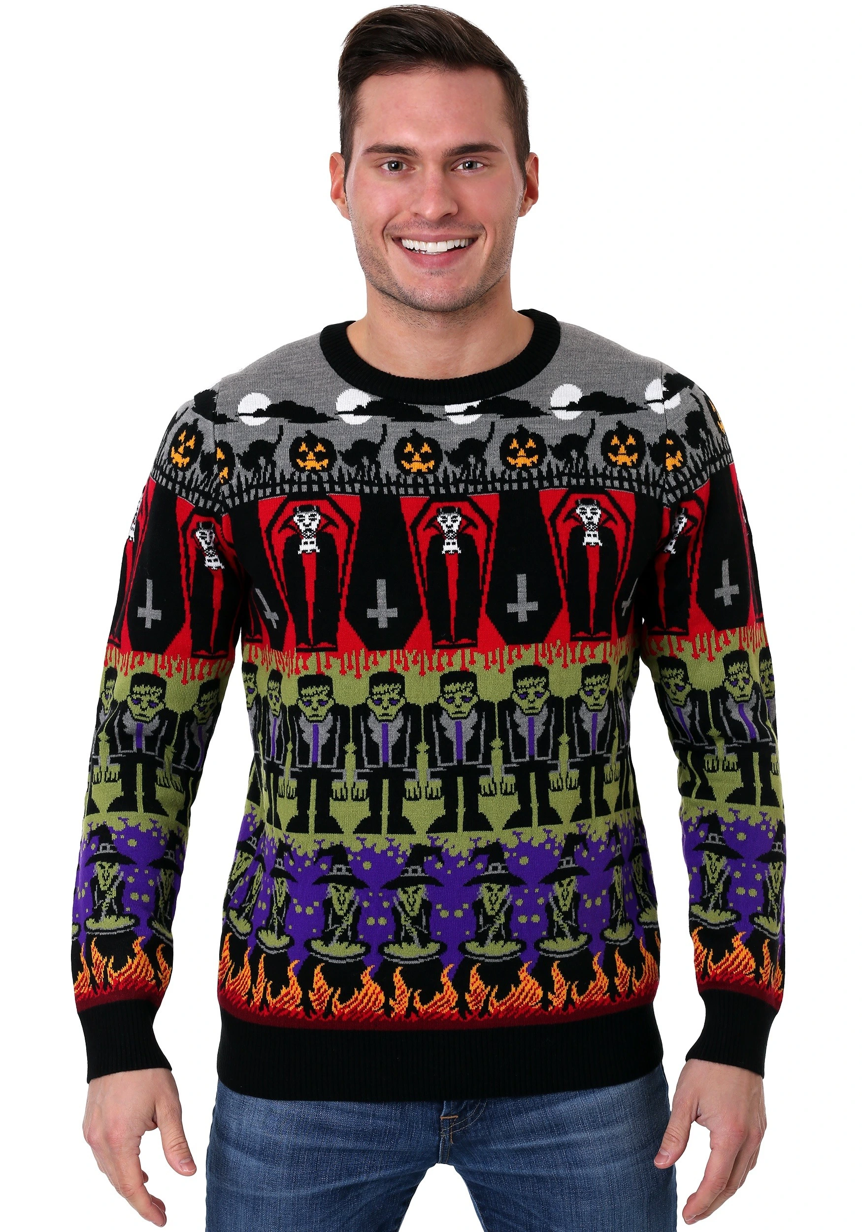 Adult Classic Horror Monsters Fair Isle Ugly Halloween Sweater - Image 4