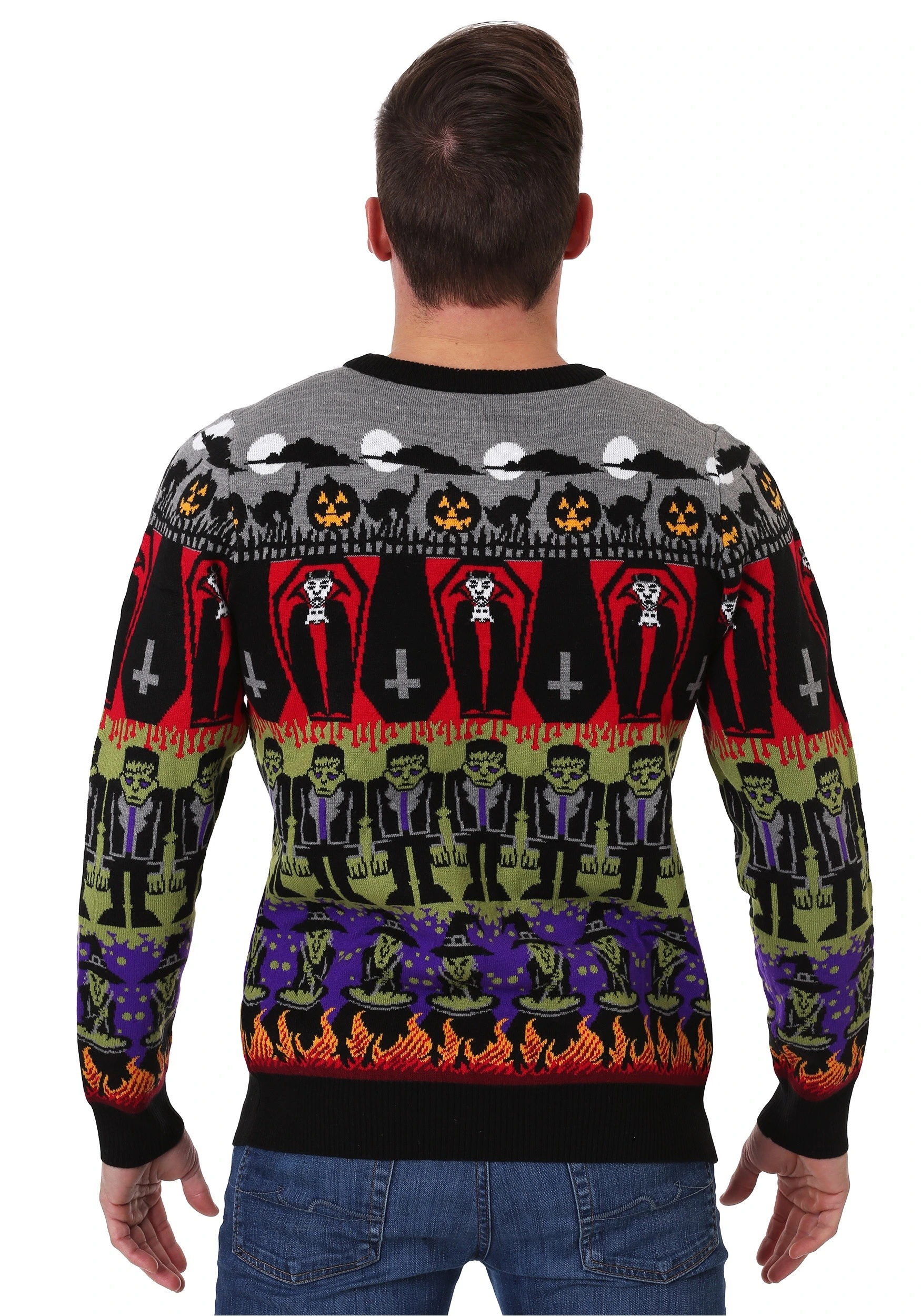 Adult Classic Horror Monsters Fair Isle Ugly Halloween Sweater - Image 5