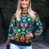 Sugar Skull Ugly Halloween Sweater For Adults