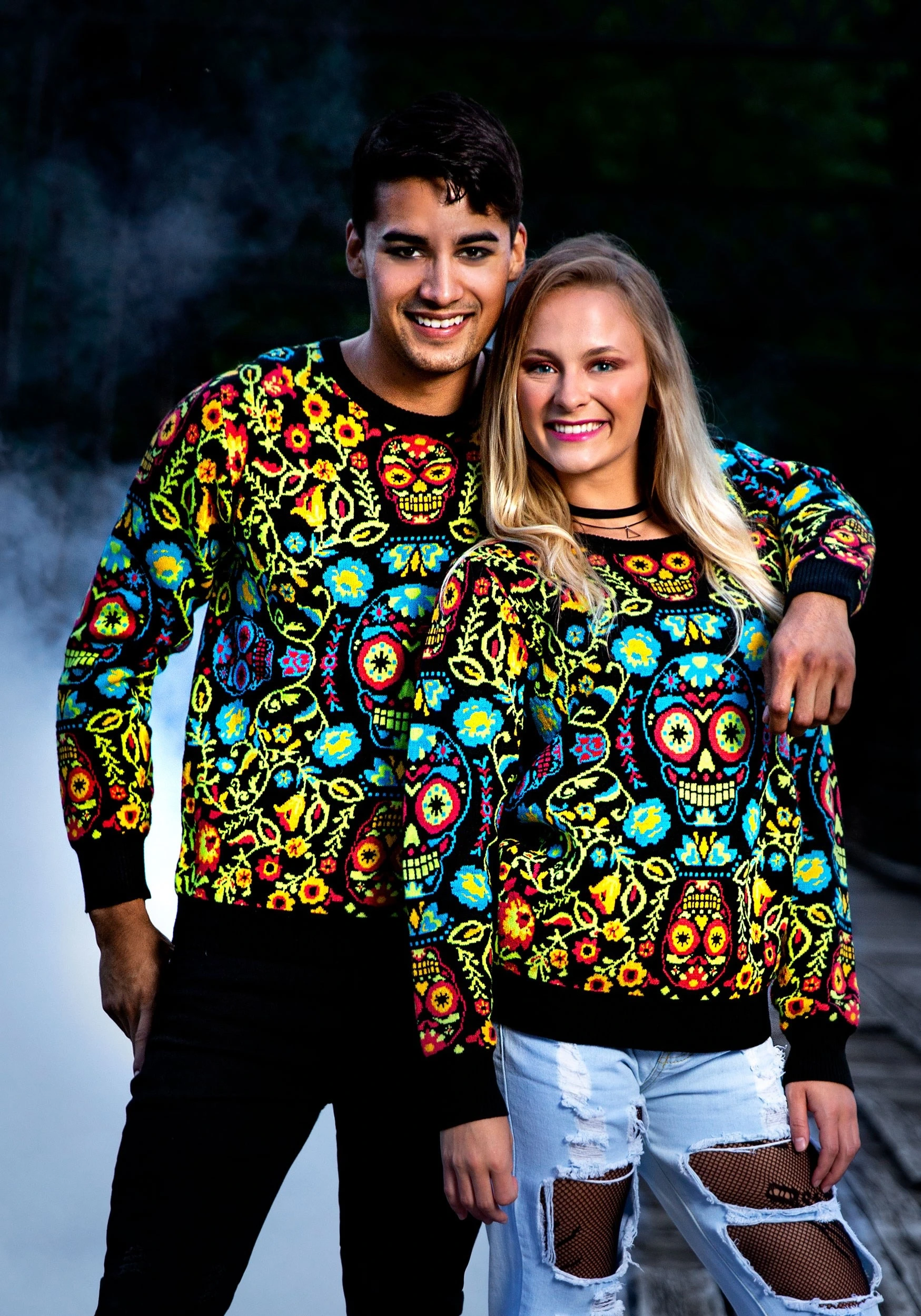 Sugar Skull Ugly Halloween Sweater For Adults - Image 3