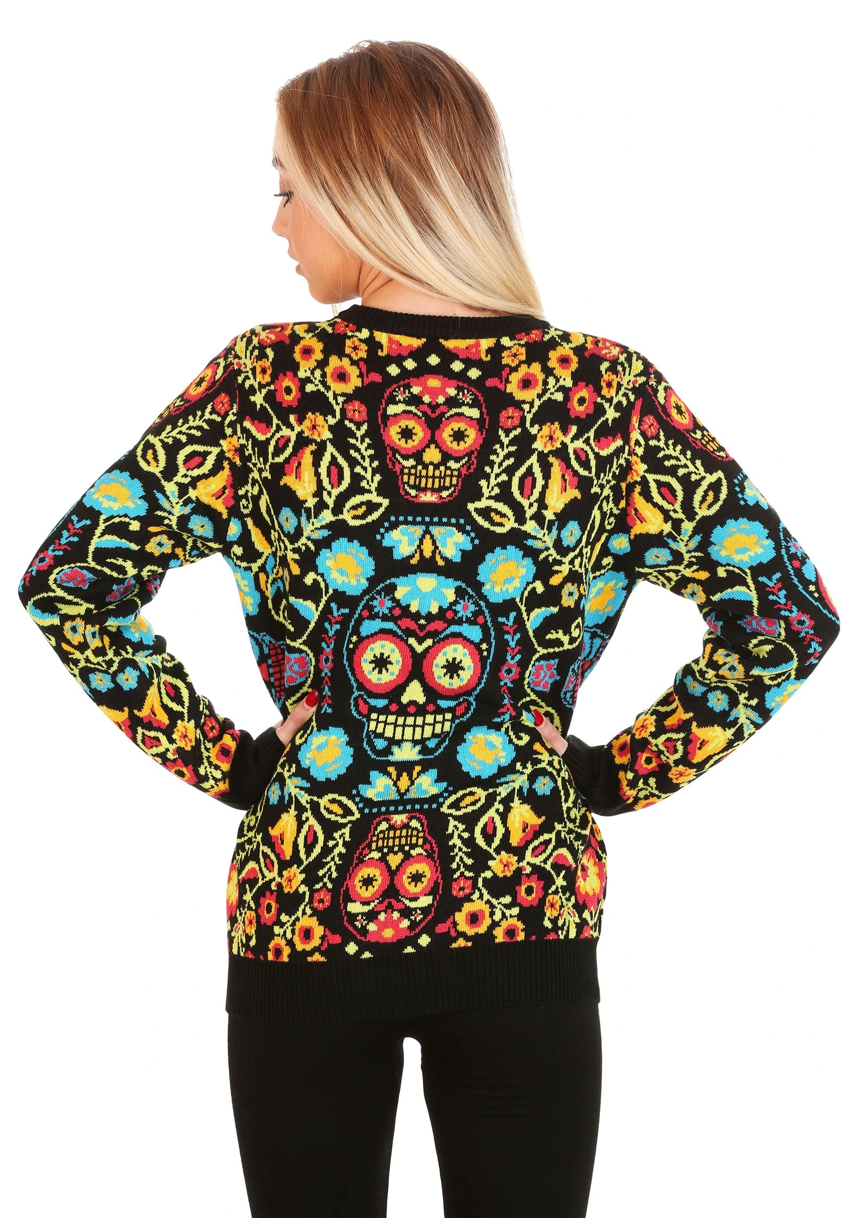Sugar Skull Ugly Halloween Sweater For Adults - Image 4