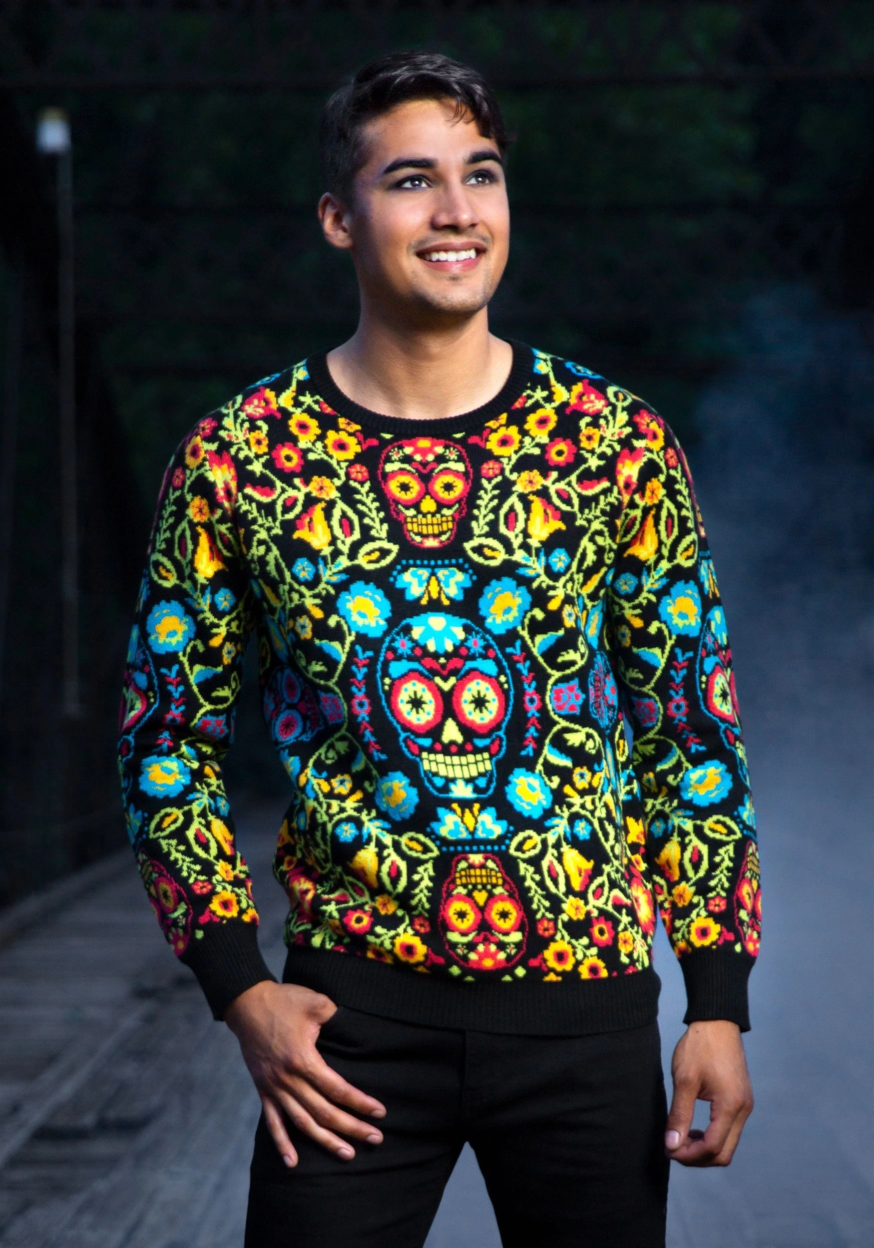 Sugar Skull Ugly Halloween Sweater For Adults - Image 2